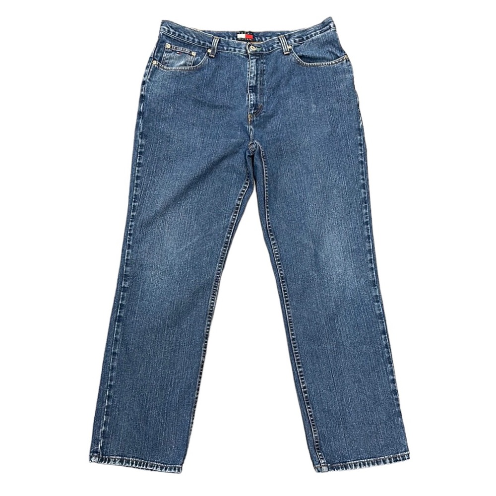 Vintage 90s Tommy Hilfiger Classic Blue Denim Men's Boot Cut Jeans 36" x 32"